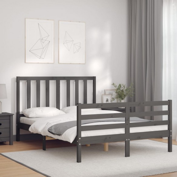 Lit avec tête de lit gris double bois massif