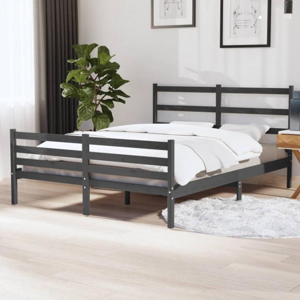 Lit Bois de pin massif 140x190 cm Gris