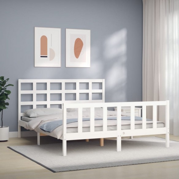 Lit avec tête de lit blanc King Size bois massif