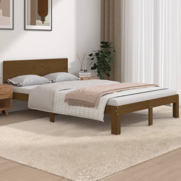 Lit Marron miel Bois massif 120x190 cm Petit Double