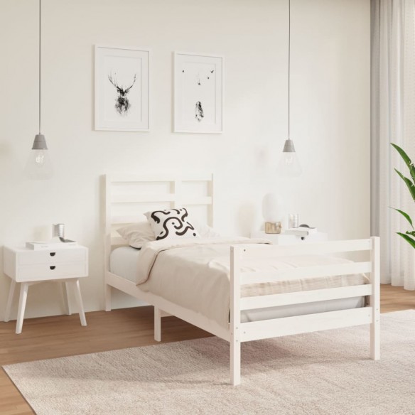 Lit Blanc Bois massif 75x190 cm Petit simple