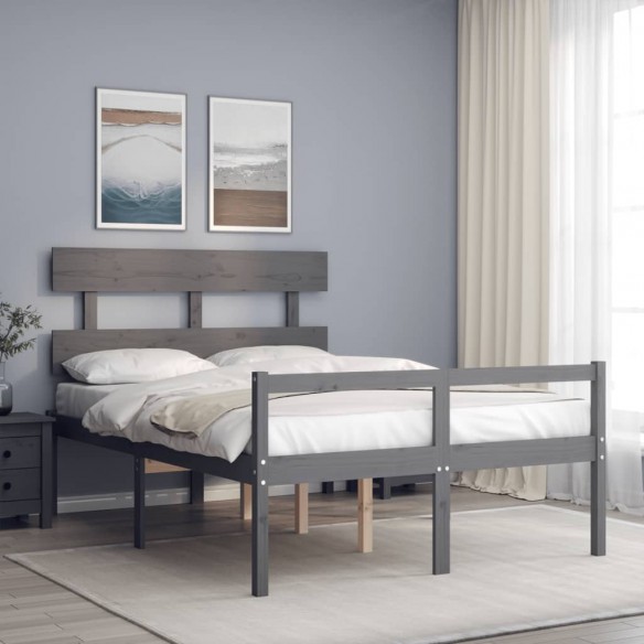 Lit pour personne âgée et tête de lit gris double bois massif