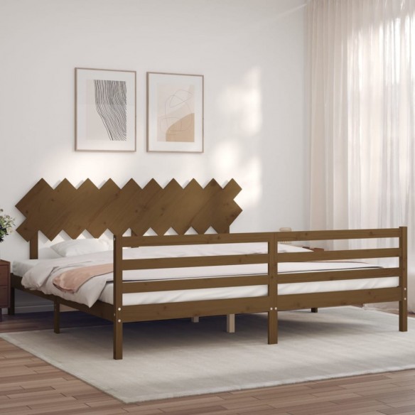 Lit avec tête de lit marron miel 200x200cm bois massif