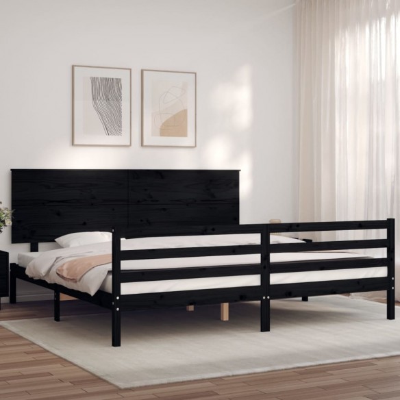Lit avec tête de lit noir 200x200 cm bois massif