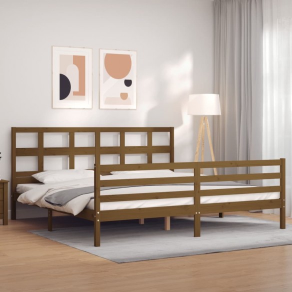 Lit avec tête de lit marron miel 200x200cm bois massif