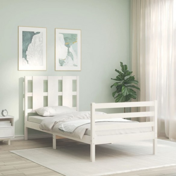 Lit et tête de lit blanc 100x200 cm bois massif