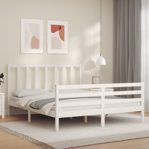 Lit avec tête de lit blanc 160x200 cm bois massif
