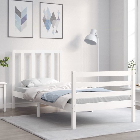 Lit avec tête de lit blanc 90x200 cm bois massif