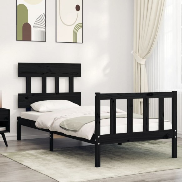 Lit avec tête de lit noir petit simple bois massif