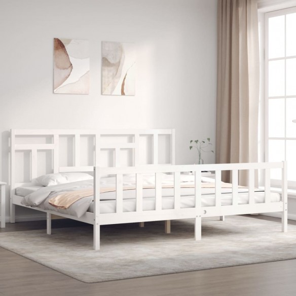 Lit avec tête de lit blanc 200x200 cm bois massif