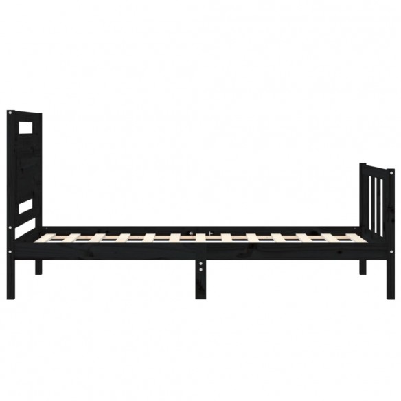 Lit avec tête de lit noir 90x200 cm bois massif