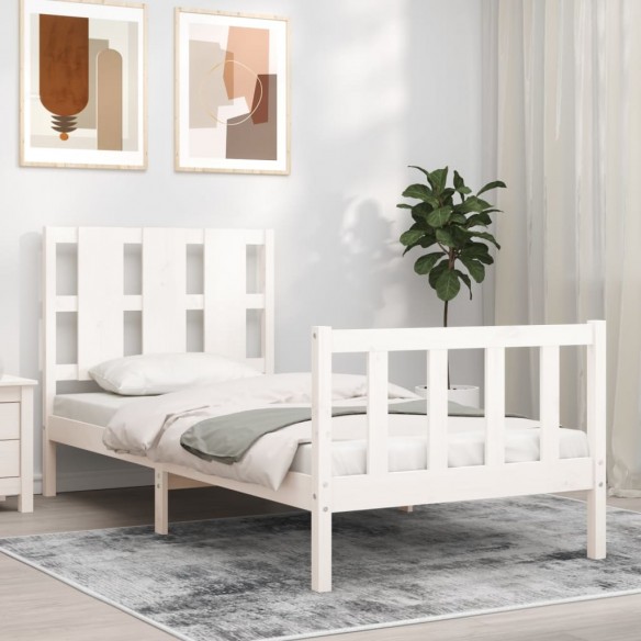 Lit avec tête de lit blanc 90x200 cm bois massif