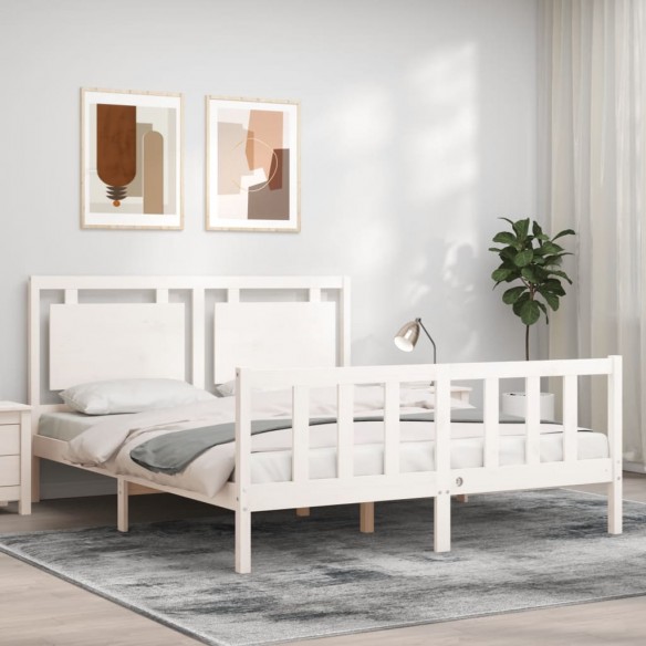 Lit avec tête de lit blanc King Size bois massif