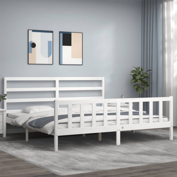 Lit avec tête de lit blanc 200x200 cm bois massif