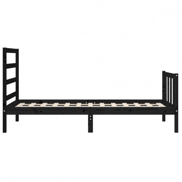 Lit avec tête de lit noir 90x200 cm bois massif