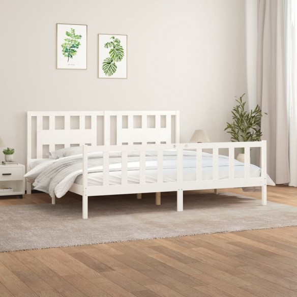 Lit et tête de lit blanc bois de pin massif 200x200 cm