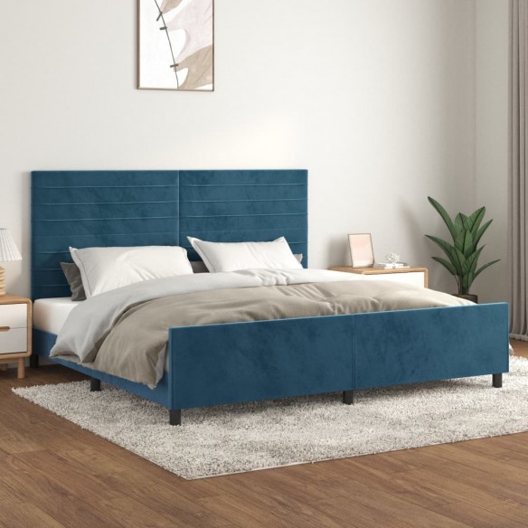 Lit avec tête de lit Bleu foncé 200x200 cm Velours