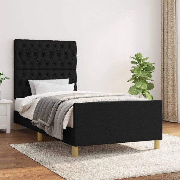 Lit avec tête de lit Noir 90x190 cm Tissu