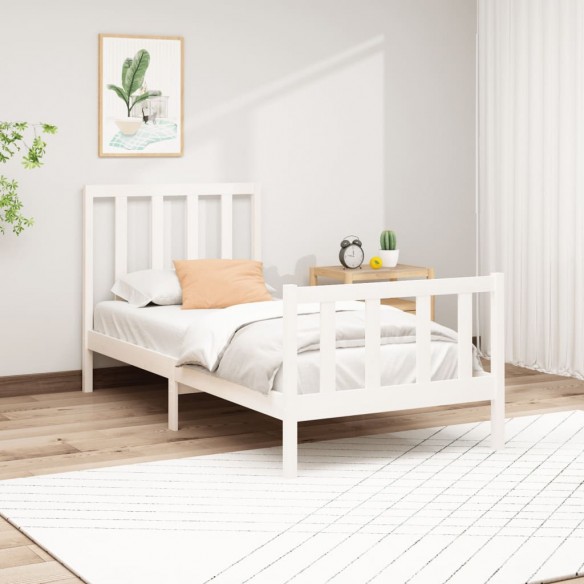 Lit Blanc Bois de pin massif 90x200 cm