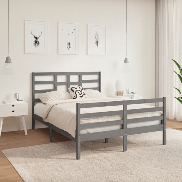 Lit Gris Bois massif 140x190 cm