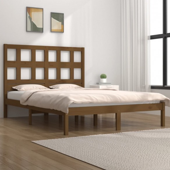 Lit Marron miel Bois de pin massif 200x200 cm