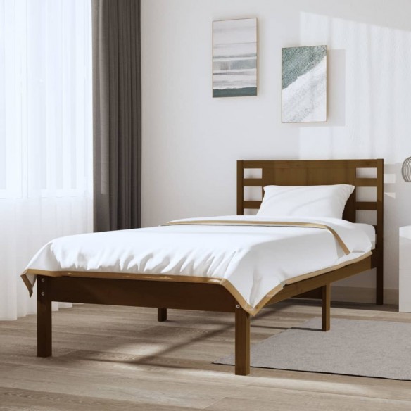Lit Marron miel Bois de pin massif 100x200 cm