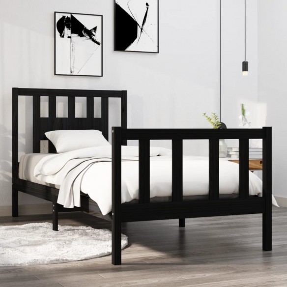 Lit Noir Bois massif 75x190 cm Petit simple