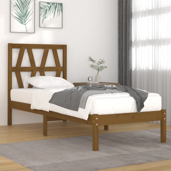 Lit Marron miel Bois de pin massif 100x200 cm