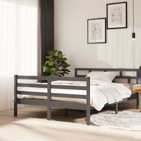 Lit Gris Bois de pin massif 140x190 cm