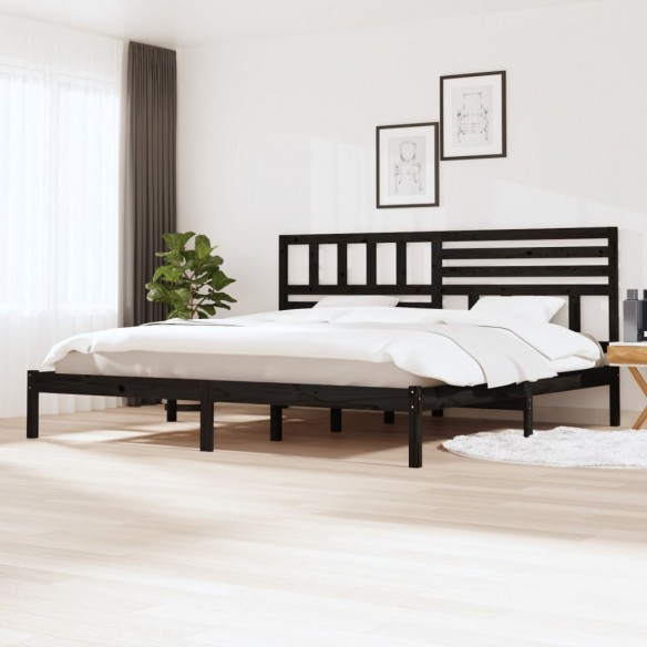 Lit Noir Bois de pin massif 200x200 cm
