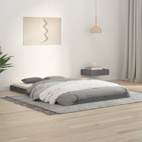 Lit Gris 120x190 cm Bois pin massif Petit Double