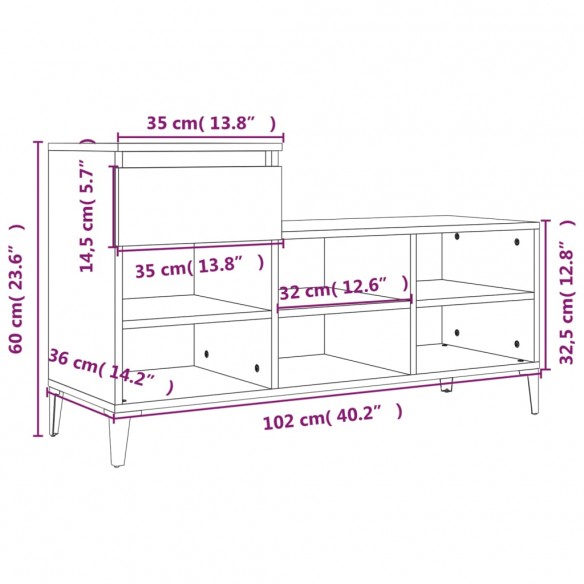 Armoire à chaussures Sonoma gris 102x36x60 cm 