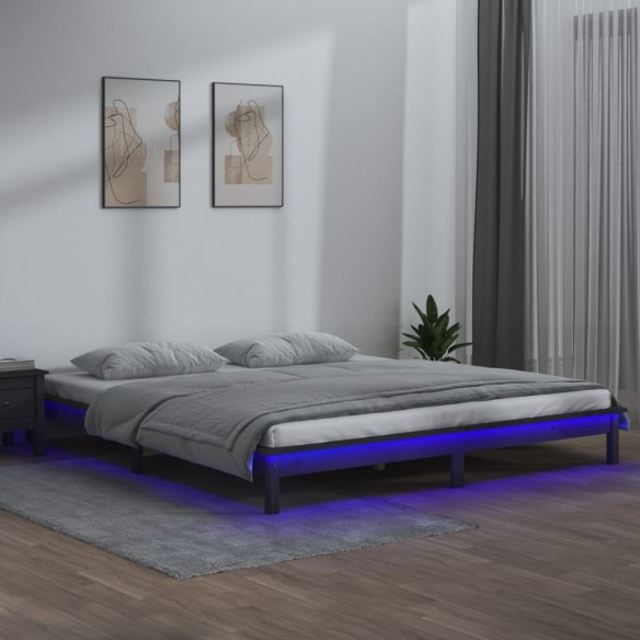 Lit à LED gris 120x190 cm petit double bois massif
