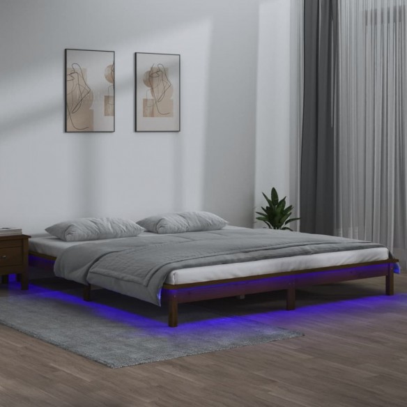 Lit à LED marron miel 200x200 cm bois massif