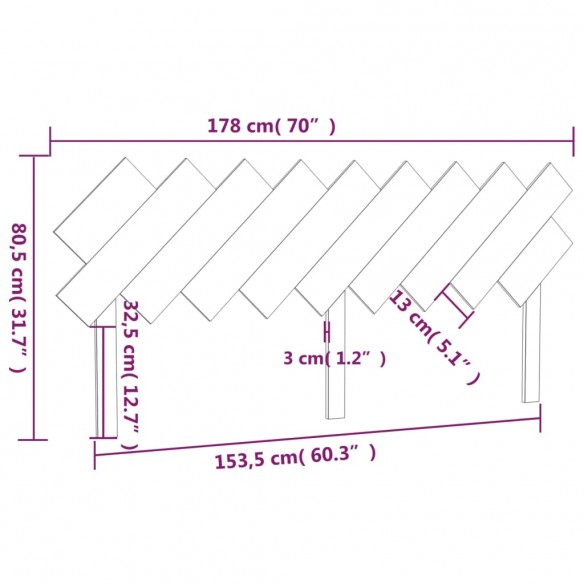 Tête de lit Gris 178x3x80,5 cm Bois massif de pin