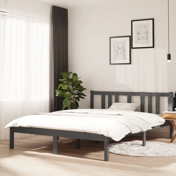 Lit Gris Bois massif 140x190 cm