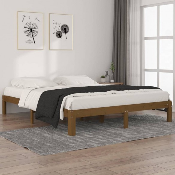 Lit Marron miel Bois de pin massif 160x200 cm
