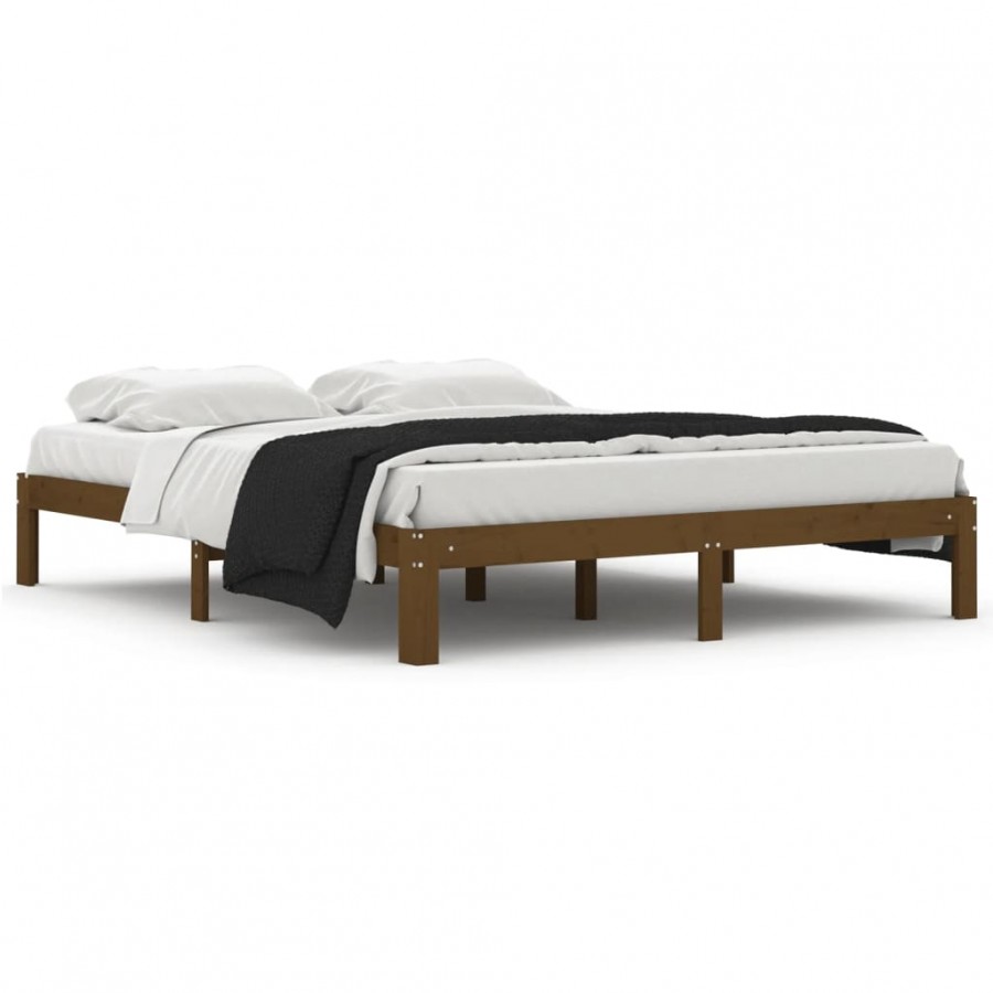 Lit Marron miel Bois de pin massif 160x200 cm