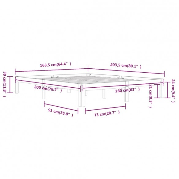 Lit Marron miel Bois de pin massif 160x200 cm