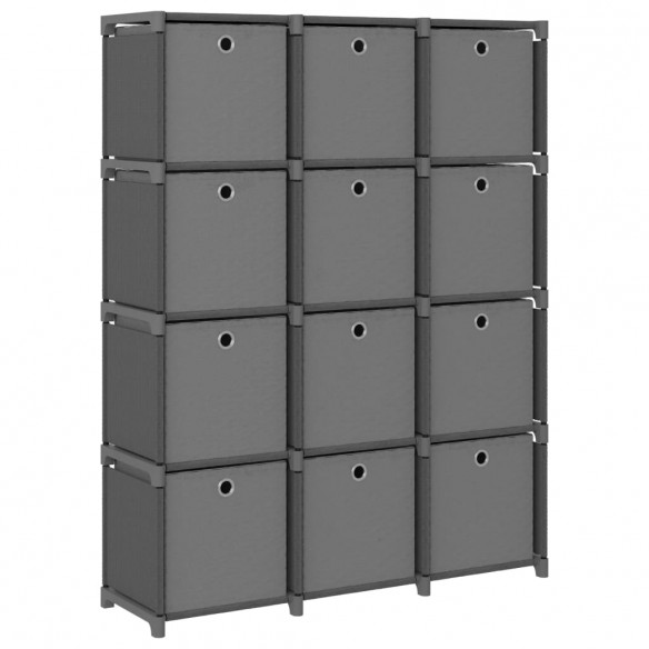 Étagère à 12 cubes avec boîtes Gris 103x30x141 cm Tissu