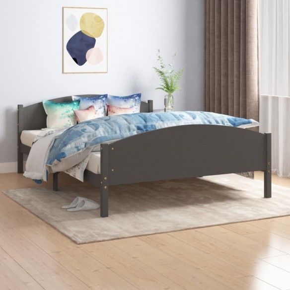 Lit Gris foncé Bois de pin massif 140x200 cm