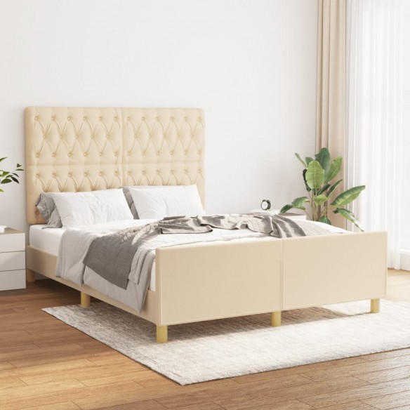 Lit avec tête de lit Crème 140x190 cm Tissu