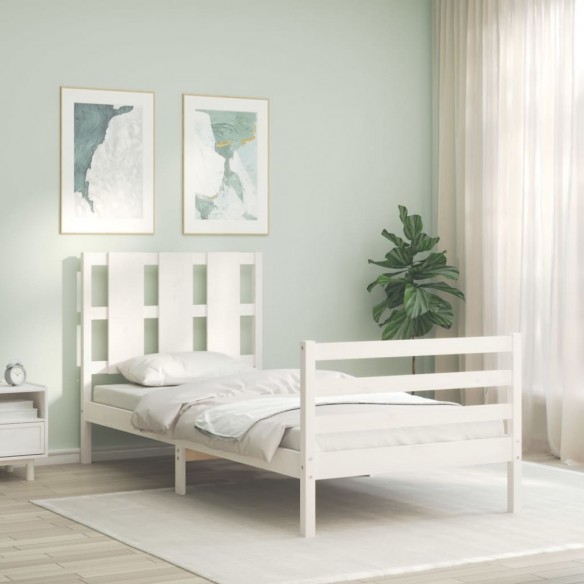 Lit avec tête de lit blanc petit simple bois massif
