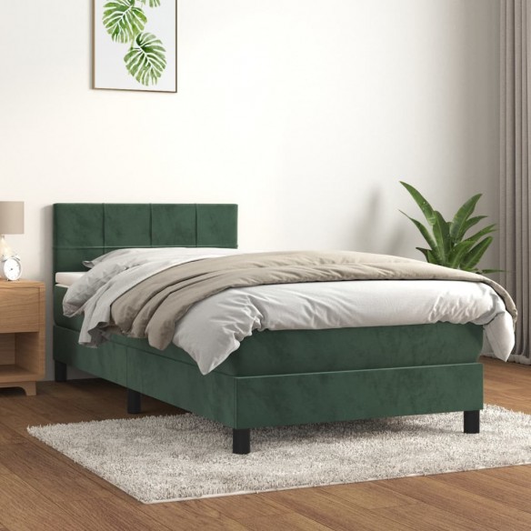 Lit avec matelas Vert foncé 90x190 cm