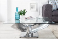 Table basse design hélice en verre transparent  et en aluminium