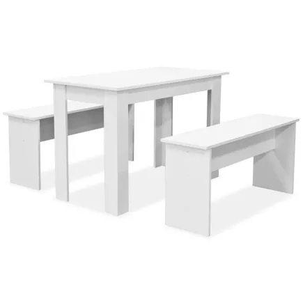 Table de salle à manger et bancs 3 pcs  Blanc 2