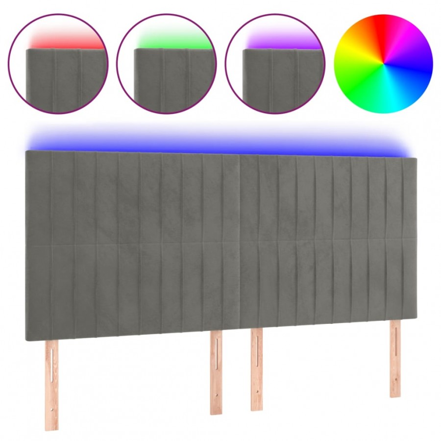 Tête de lit à LED Gris clair 160x5x118/128 cm Velours
