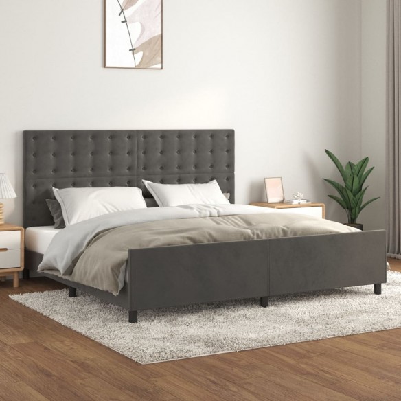 Lit avec tête de lit Gris foncé 200x200 cm Velours