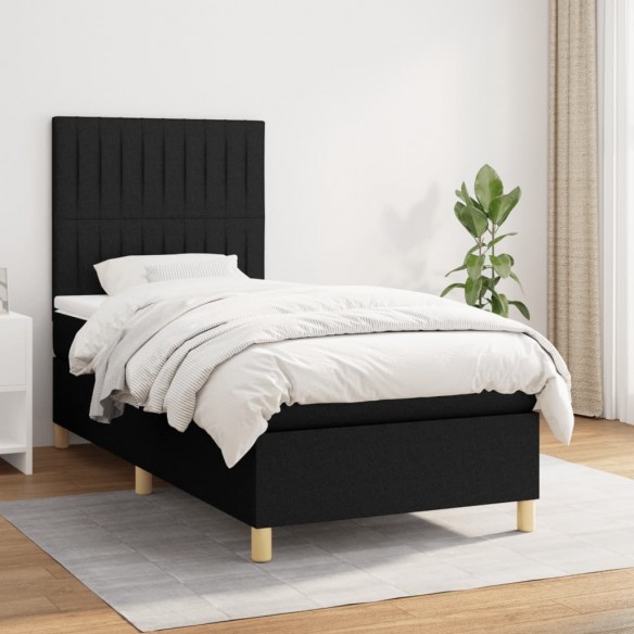 Lit avec matelas Noir 90x200 cm Tissu