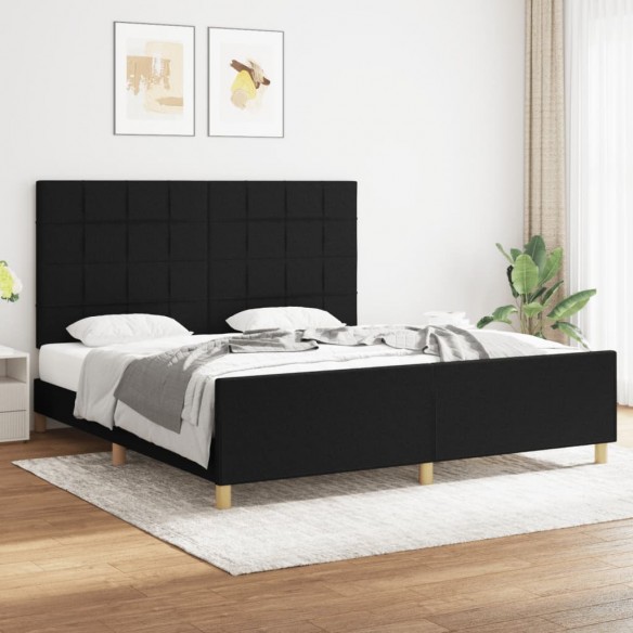 Lit avec tête de lit Noir 180 x 200 cm Tissu
